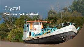  Presentation with boat river - Presentation theme consisting of boat anchored on the banks of the parana river rosario argentina background and a seafoam green colored foreground