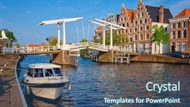  Presentation with boat river - Presentation design enhanced with boat and gravestenenbrug bridge background and a ocean colored foreground