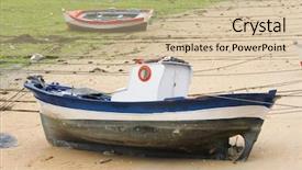  Presentation with fishing boat - Beautiful slides featuring boat and little fishing ship backdrop and a soft green colored foreground