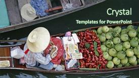  Presentation with vendor - Presentation featuring boat at floating market background and a wine colored foreground