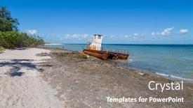  Presentation with boat - Amazing PPT theme having boat-at-magaruque-island-formerly backdrop and a gray colored foreground