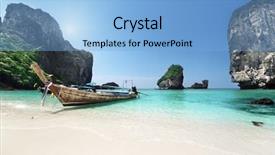  Presentation with thailand - Beautiful theme featuring boat at phi phi island backdrop and a light blue colored foreground