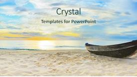  Presentation with fisherman - Beautiful PPT theme featuring boat at the beach panorama backdrop and a sky blue colored foreground