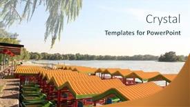  Presentation with boat - Audience pleasing PPT theme consisting of boat-at-yuanmingyuan-in-beijing backdrop and a sky blue colored foreground