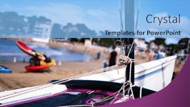  Presentation with ocean ship - Slide deck having boat-deck-on-sea-beach background and a light blue colored foreground