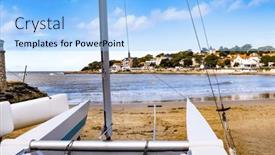  Presentation with ocean ship - Theme having boat-deck-on-sea-beach background and a light blue colored foreground