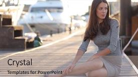  Presentation with outdoors - Beautiful presentation theme featuring boat dock - beautiful young woman walking outdoors backdrop and a  colored foreground