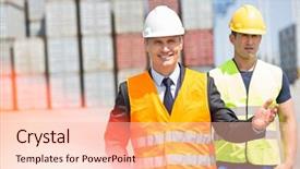  Presentation with shipping - Slide set enhanced with boat dock - male workers walking in shipping background and a lemonade colored foreground