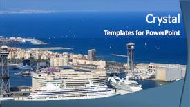  Presentation with seaport - Colorful PPT layouts enhanced with boat dock - white passenger ships backdrop and a teal colored foreground
