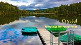  Presentation with lake dock - Presentation consisting of boat-dock-and-sheathed-boats background and a tawny brown colored foreground