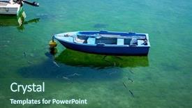  Presentation with old fishing boat - Theme enhanced with boat docked in the port background and a ocean colored foreground
