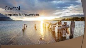  Presentation with faded - Presentation having boat faded - lake scene at sunrise background and a seafoam green colored foreground