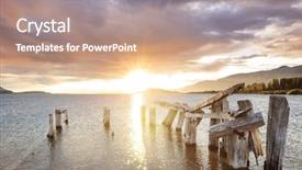  Presentation with faded - Presentation theme featuring boat faded - lake scene at sunrise background and a coral colored foreground