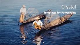  Presentation with fishing net - Presentation design featuring boat faded - myanmar travel attraction - traditional background and a gray colored foreground