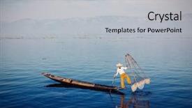  Presentation with fishing net - Cool new PPT theme with boat faded - myanmar travel attraction - traditional backdrop and a light gray colored foreground