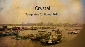  Presentation with old fashioned - Presentation having boat faded - old-fashioned landscape background and a  colored foreground