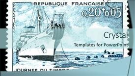  Presentation with stamp - Audience pleasing PPT theme consisting of boat faded - vintage french stamp depicting backdrop and a sky blue colored foreground