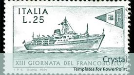  Presentation with stamp - Slide deck consisting of boat faded - vintage italian stamp depicting background and a soft green colored foreground