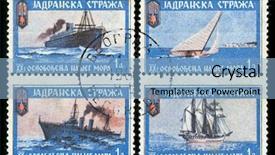  Presentation with stamp - Amazing PPT layouts having boat faded - vintage stamp depicting ships backdrop and a light blue colored foreground