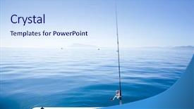  Presentation with fishing boat - Cool new PPT theme with boat fishing rod in mediterranean backdrop and a light blue colored foreground