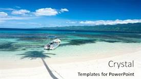  Presentation with vibrant blue - PPT theme enhanced with boat-floats-along-the-shore background and a cream colored foreground