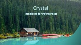  Presentation with house boat - Colorful PPT theme enhanced with boat-house-by-lake-louise backdrop and a ocean colored foreground