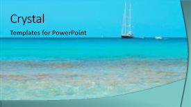  Presentation with seawater - Slide deck with boat in a blue and clear seawater in formentera balearic islands spain background and a cyan colored foreground