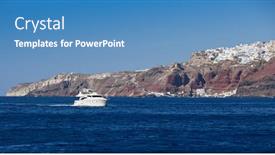  Presentation with greece blue - Presentation theme consisting of boat in deep blue water santorini greece europe background and a teal colored foreground