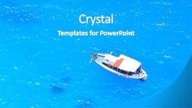  Presentation with deep blue - Audience pleasing theme consisting of boat in deep blue water view from above backdrop and a light gray colored foreground