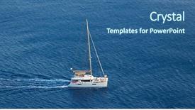  Presentation with deep blue - PPT layouts featuring boat in deep blue water background and a ocean colored foreground