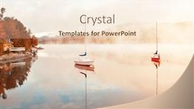  Presentation with morning sunrise - PPT theme having boat-in-morning-foggy-lake background and a cream colored foreground