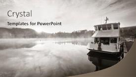  Presentation with morning sunrise - Colorful presentation theme enhanced with boat-in-morning-foggy-lake backdrop and a light gray colored foreground