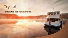  Presentation with morning sunrise - PPT theme featuring boat-in-morning-foggy-lake background and a lemonade colored foreground