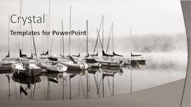  Presentation with morning sunrise - Amazing PPT theme having boat-in-morning-foggy-lake backdrop and a white colored foreground