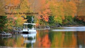  Presentation with fall foliage - Presentation design consisting of boat in ricker pond in vermont with fall foliage background and a gold colored foreground