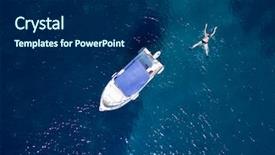  Presentation with motor boat in the sea - PPT theme with boat in shallow tropical sea background and a navy blue colored foreground