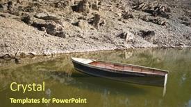  Presentation with boat river - Presentation theme consisting of boat in the river background and a tawny brown colored foreground