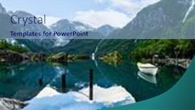  Presentation with mountain water - Presentation design enhanced with boat-is-reflected background and a light blue colored foreground