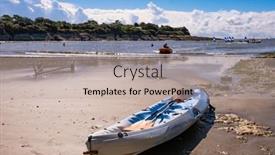  Presentation with sea water - PPT theme enhanced with boat-kayak-on-beautiful-sea background and a mint green colored foreground