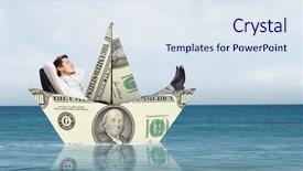  Presentation with geotechnical engineering soil boring boat - Cool new PPT theme with floating dollars - businessman in boat made backdrop and a sky blue colored foreground