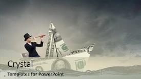  Presentation with boat - Cool new presentation design with floating dollars - businesswoman in boat made backdrop and a mint green colored foreground