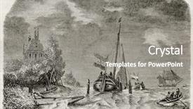  Presentation with painting old - Slide deck with boat moored during storm old background and a gray colored foreground