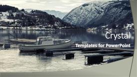  Presentation with boat - Beautiful slide deck featuring boat-near-pier-in-hardangerfjord backdrop and a tawny brown colored foreground