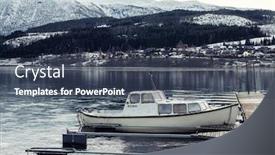  Presentation with boat - Colorful presentation design enhanced with boat-near-pier-in-hardangerfjord backdrop and a ocean colored foreground