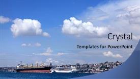  Presentation with istanbul - Slide deck with boat on bosphorus marmara sea in istanbul turkey background and a light blue colored foreground