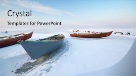  Presentation with winter ice - Slide deck having boat on ice winter landscape background and a light blue colored foreground