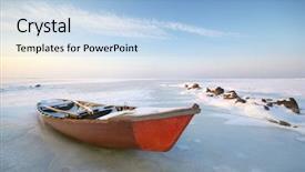  Presentation with winter landscape winter tree - Audience pleasing PPT theme consisting of boat on ice winter landscape backdrop and a light blue colored foreground