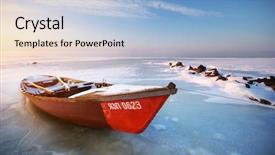  Presentation with winter ice - Cool new slide deck with boat on ice winter landscape backdrop and a light blue colored foreground