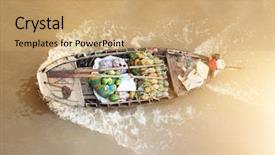  Presentation with mekong delta - Theme having boat on traditional floating market background and a coral colored foreground