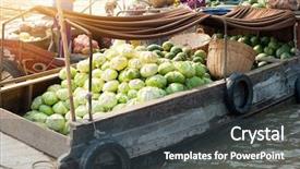  Presentation with mekong delta - PPT theme with boat on traditional floating market background and a dark gray colored foreground